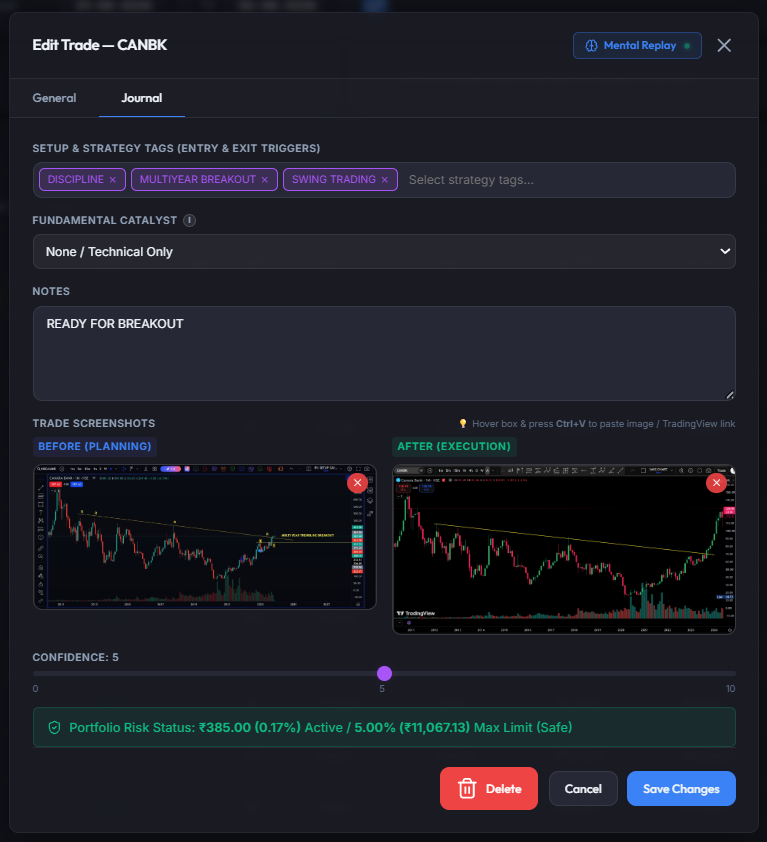 MyFinanceSheet Edit Trade Journal Grid